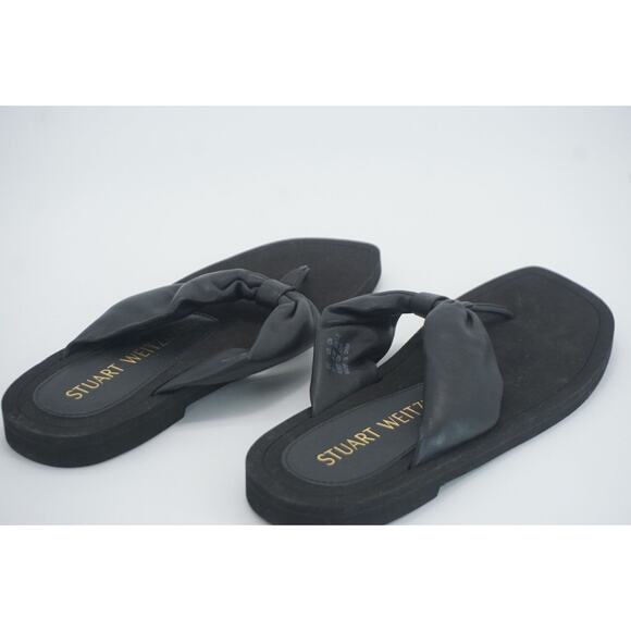 Stuart Weitzman Cassie Black Leather Thong Sandals SZ 6.5 New $250 flip flop - Picture 9 of 11